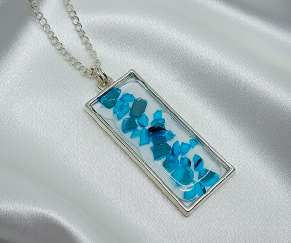 Rectangle Blue Glass Resin Pendant