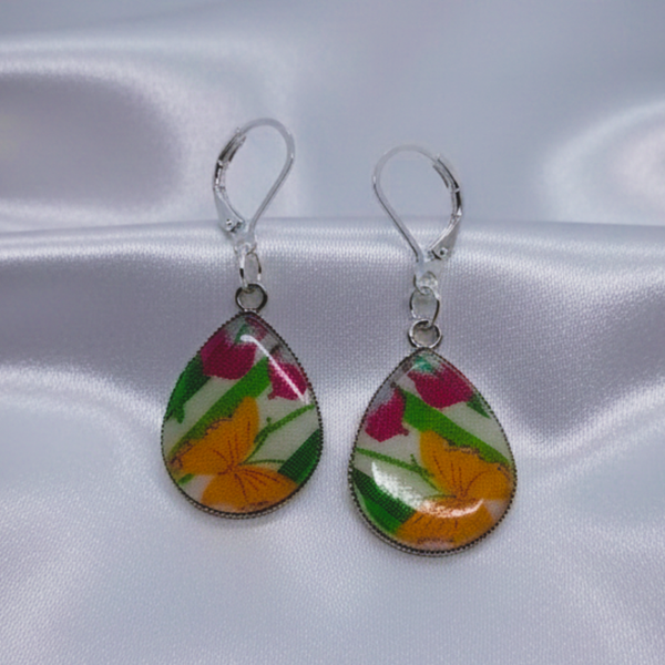 Yellow Butterfly Clay and Resin Teardrop  Earrings
