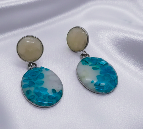 Blue Glass , Clay and Resin Drop Earrings