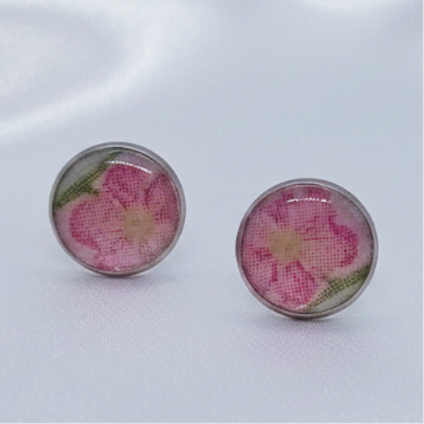 Pink Floral Clay Stud Earrings
