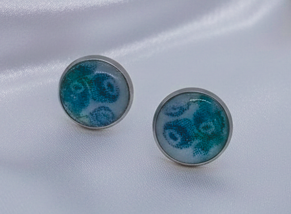 Blue Floral Print Clay Stud Earrings