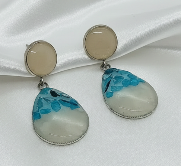Blue Glass and Clay Teardrop Earringd