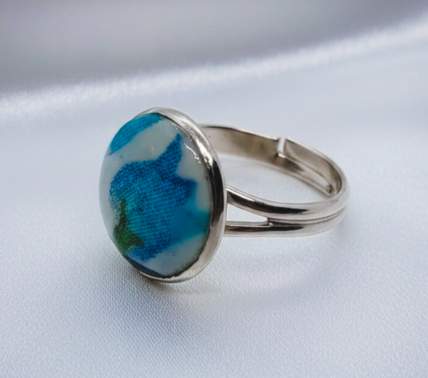 Blue Floral Clay and Resin Ring