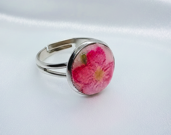Pink Floral Clay and Resin Ring