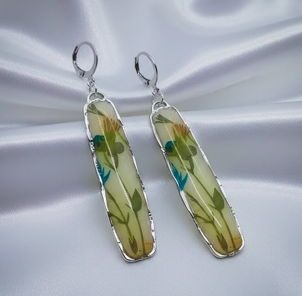 Long Floral Clay and Resin Statement Earrings