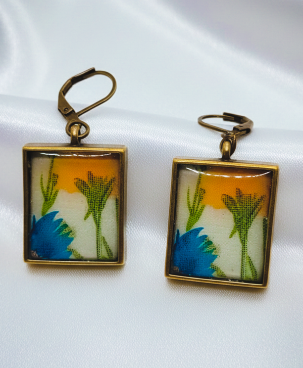 Vintage Yellow and Blue Floral Earrings