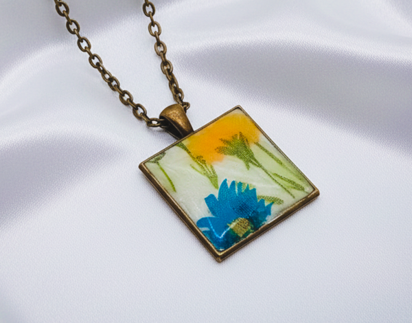 Vintage Yellow and Blue Floral Pendant