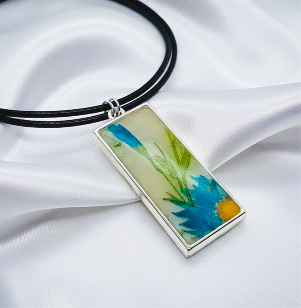Blue Floral Rectangle Clay and Resin Choker