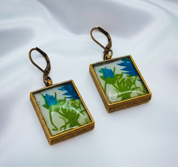 Vintage Blue Floral Clay and Resin Earrings