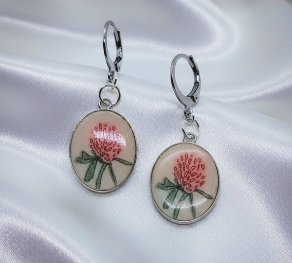 Oval Vintage Floral Drop Clay and Resin Earrings