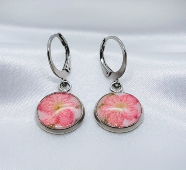Pink Floral Clay and Resin Drop Earrings