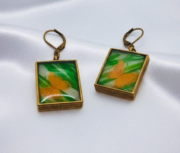 Yellow Butterfly vintage Clay and Resin Earrings