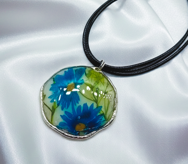 Blue Floral Print Clay and Resin Choker