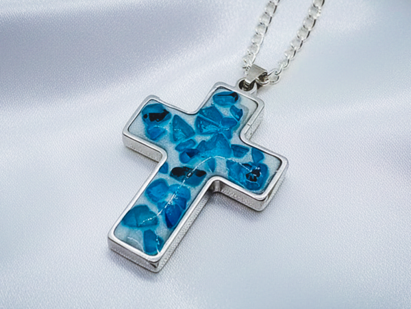Blue Glass Cross Pendant