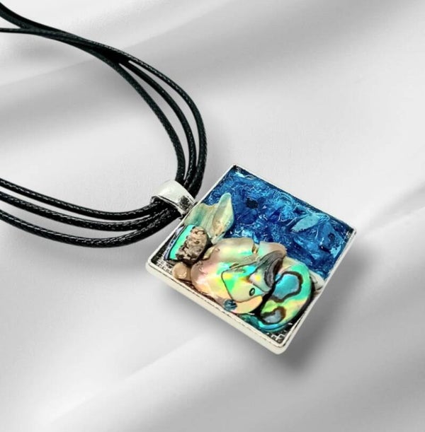 Blue glass and Abalone Square Choker