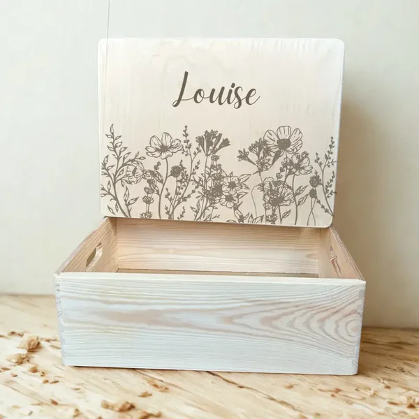 Speel- en Bewaarbox - Hout - Losse Deksel - Bloemenveld