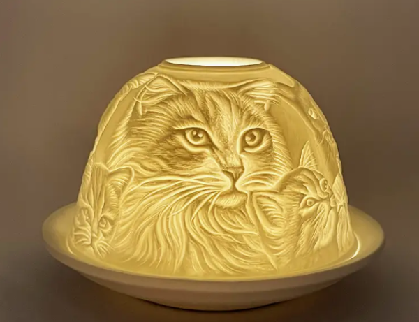 Porzellan-Kuppel-Teelicht-Halter Katze