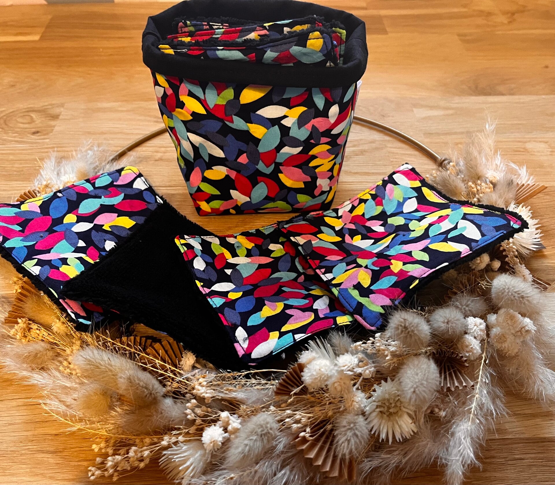 Lingettes lavables et réutilisables pétale multicolor