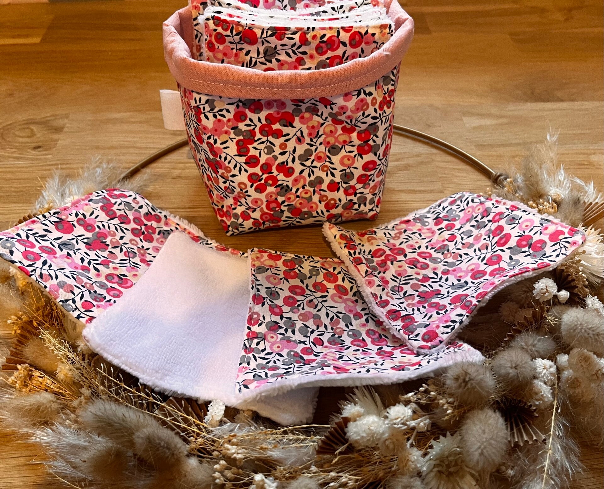 Lingettes lavables et réutilisables olivier rose