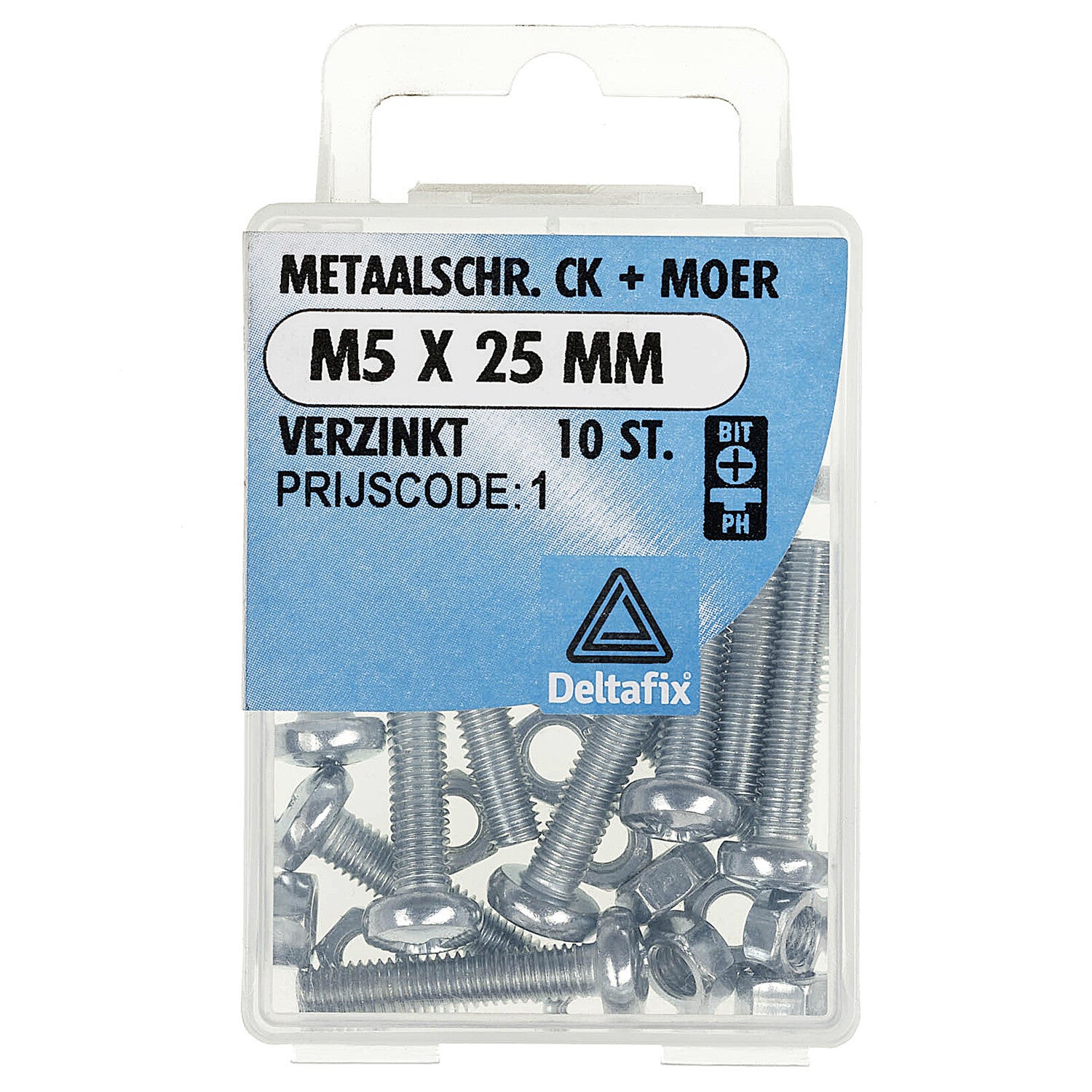 Deltafix metaalschroef cilinderkop + moer verzinkt m5 x 25 mm din 7985 / din 934 10 st.-