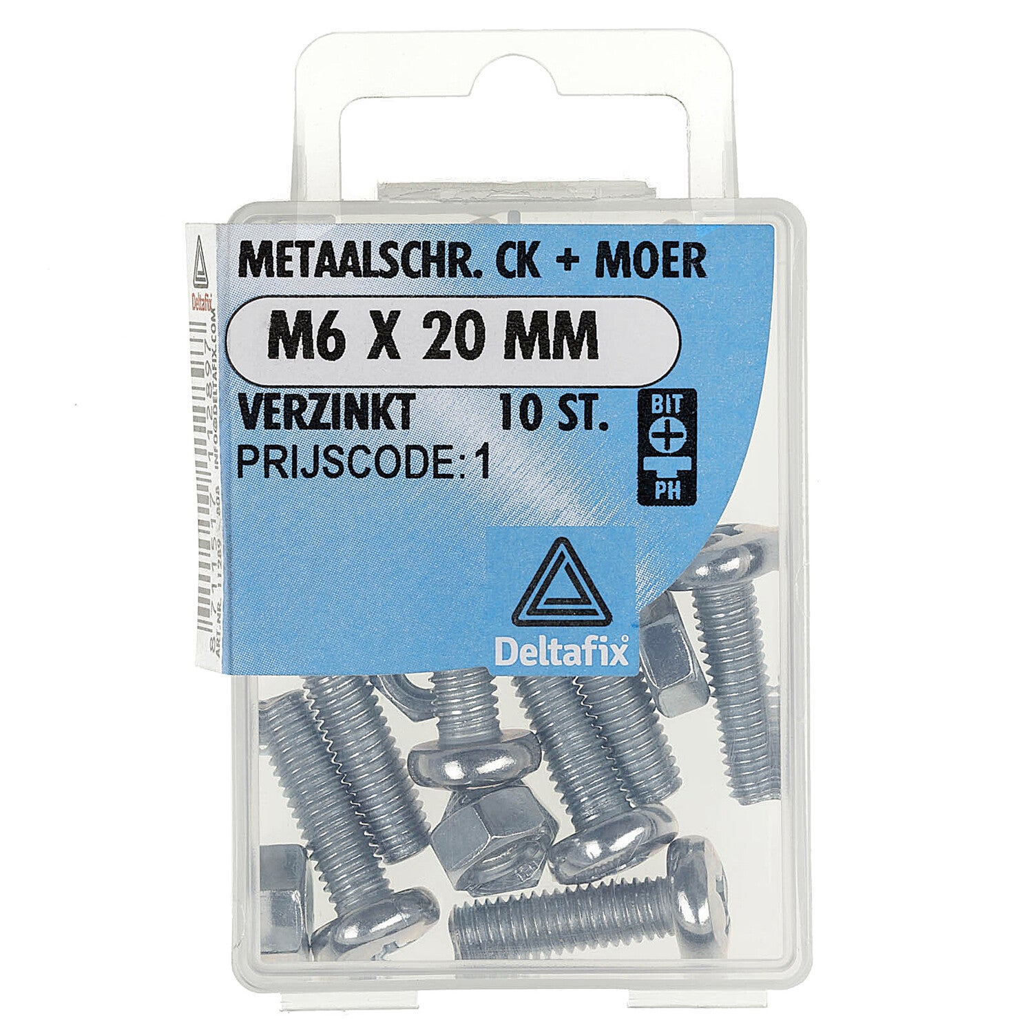 Deltafix metaalschroef cilinderkop + moer verzinkt m6 x 20 mm din 7985 / din 934 10 st.