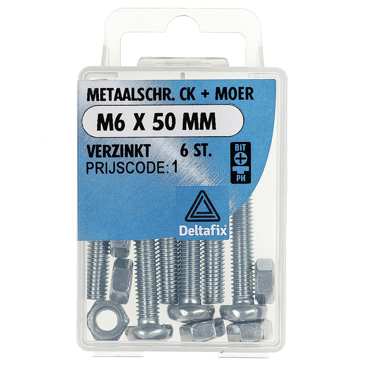 Deltafix metaalschroef cilinderkop + moer verzinkt m6 x 40 mm din 7985 / din 934 8 st.