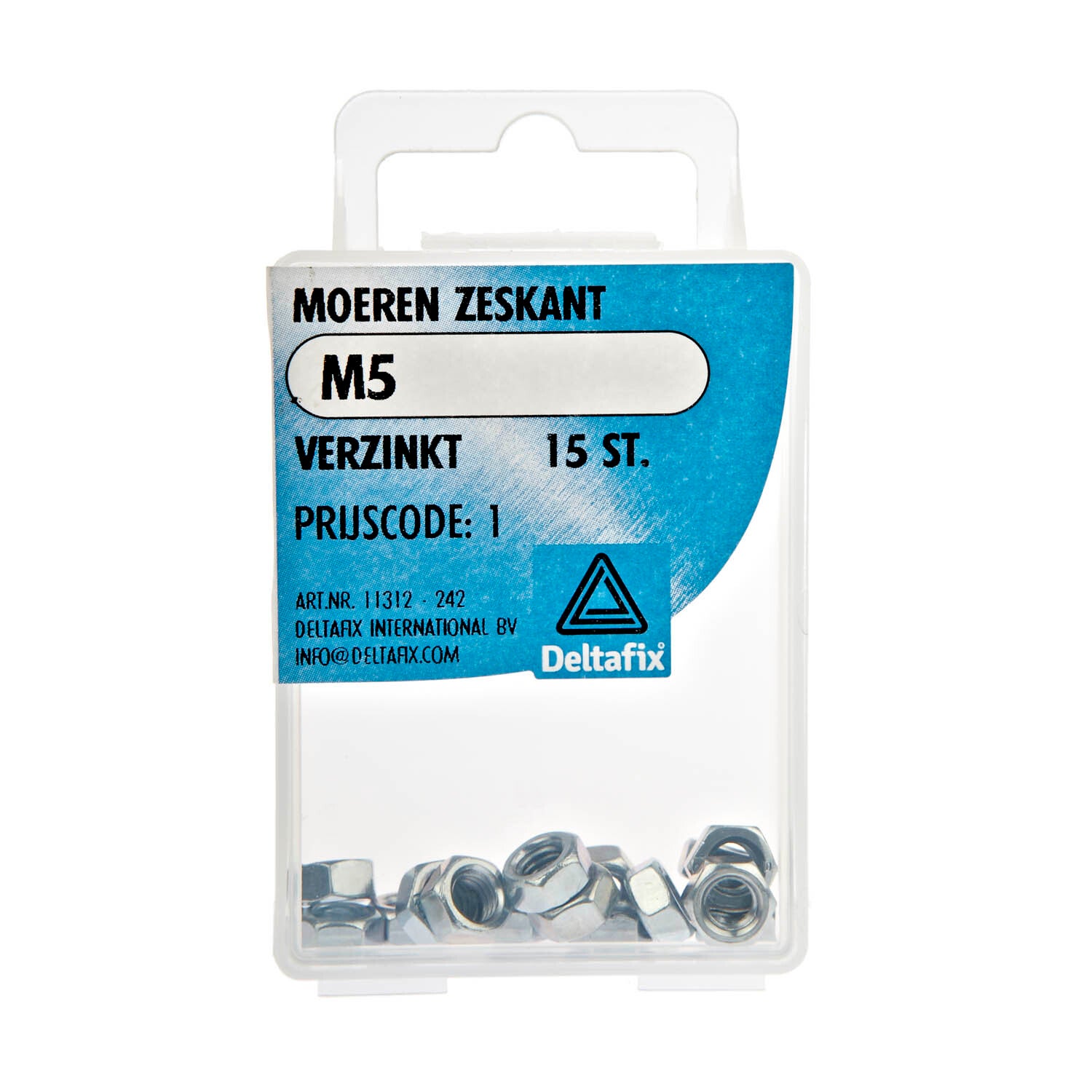 Deltafix moer zeskant verzinkt m5 din 934 15 st.