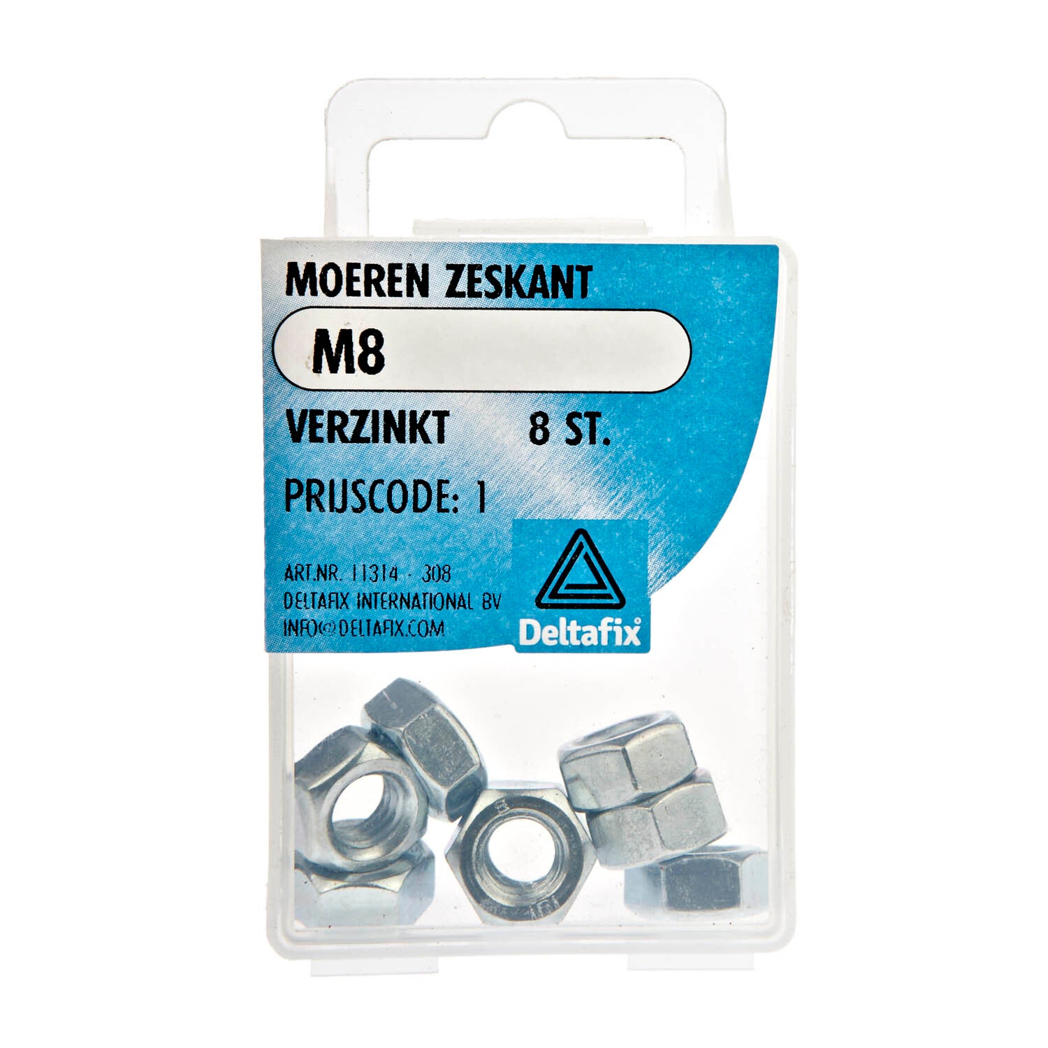 Deltafix moer zeskant verzinkt m8 din 934 8 st.