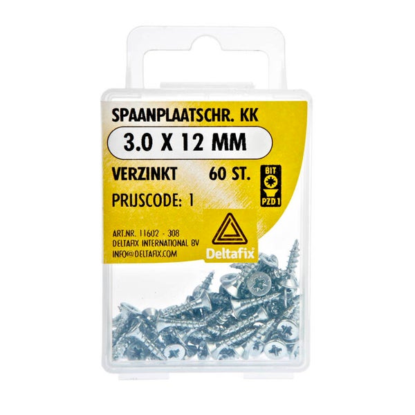Spaanplaatschr. PK.  3.0 x 12mm GEG. PZ1 Blister á 60 st