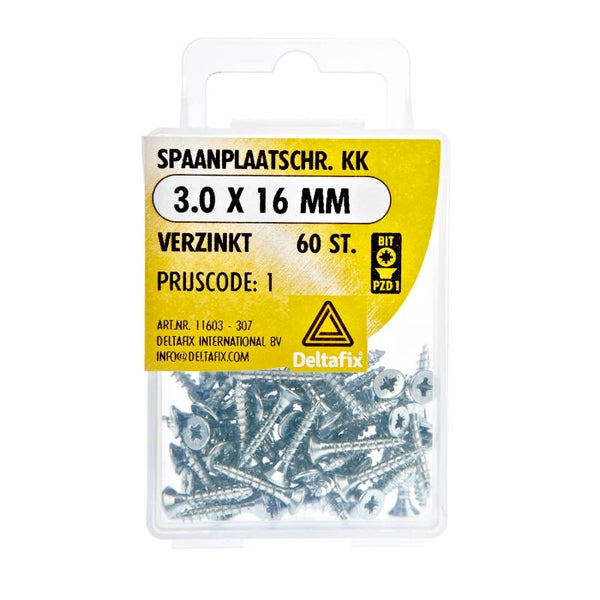 Spaanplaatschr. PK.  3.0 x 16mm GEG. PZ1 Blister á 60 st