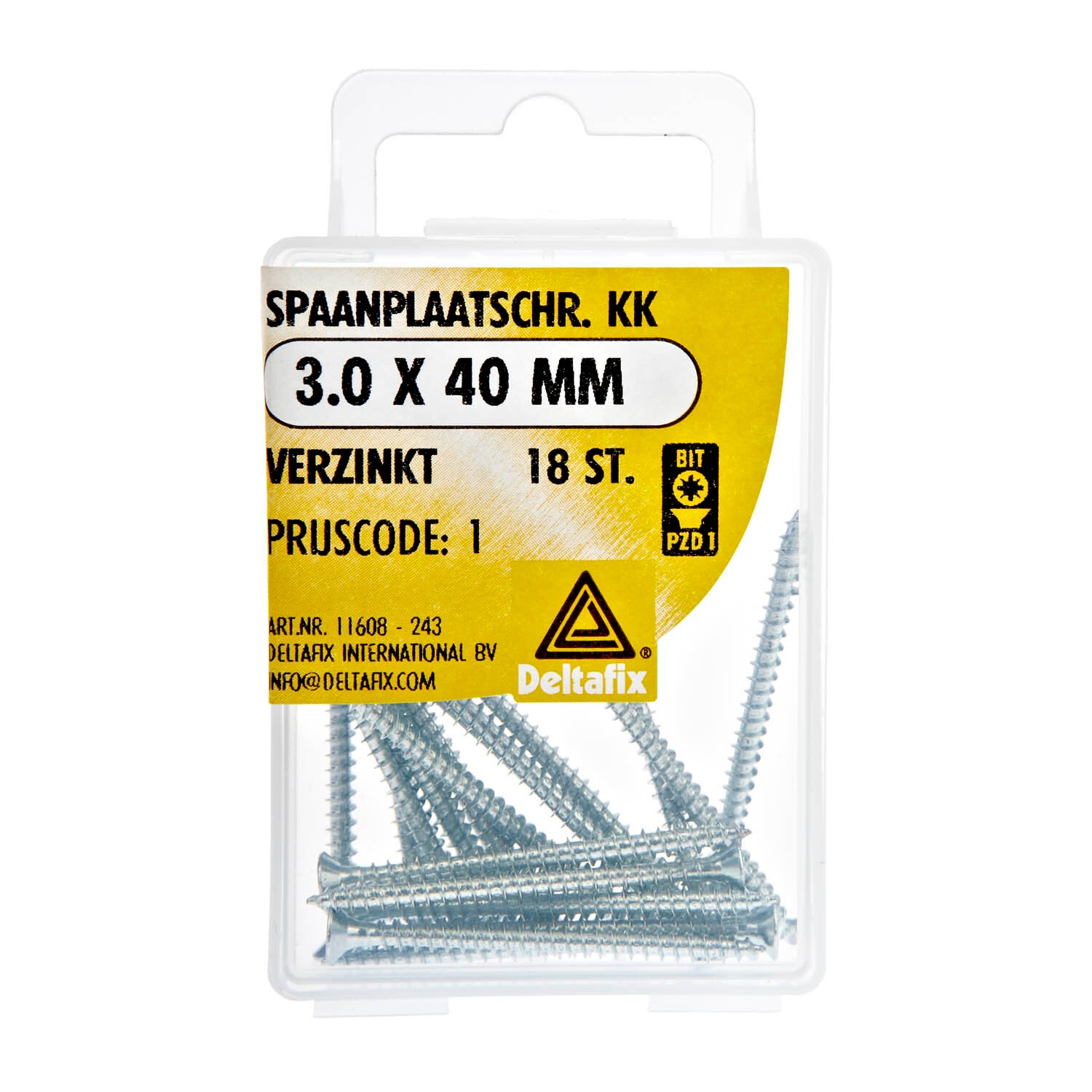Spaanplaatschr. PK.  3.0 x 40mm GEG. PZ1 Blister á 18 st