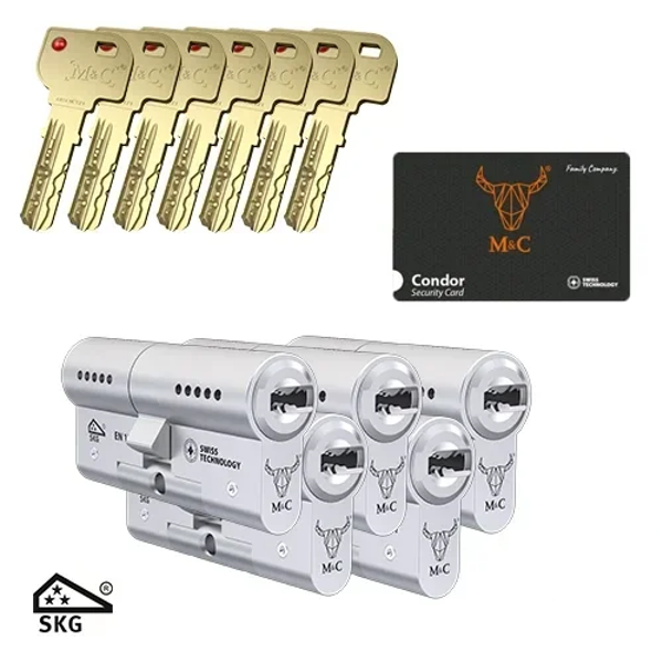 M & C cilinder 5 x 32x32 mm Nikkel  SKG*** incl 7 sleutels en certificaat