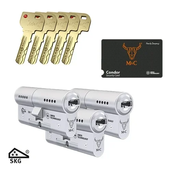 M & C cilinder 3 x 32x32 mm Nikkel  SKG*** incl 5 sleutels en certificaat