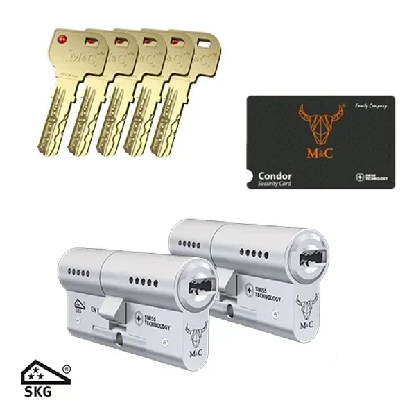 M & C cilinder 2 x 32x32 mm  Nikkel SKG*** incl 5 sleutels en certificaat