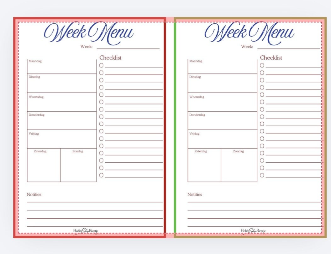 Digitaal: voorblad Week menu