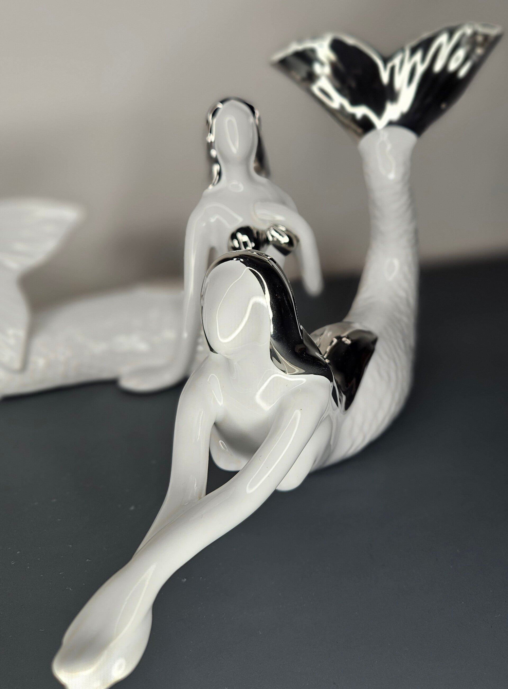 Beeldje zeemeermin wit/zilver 2 stuks