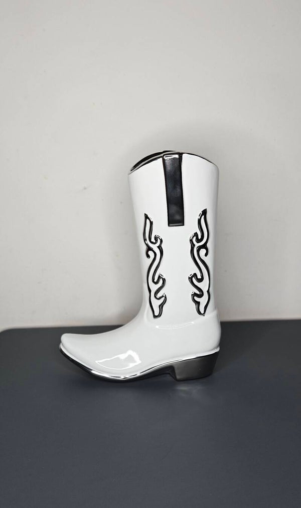 Vaas "Boots" wit, zilver H.29.5cm