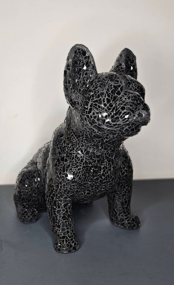 Beeldje hond "bassie" zwart H.38cm