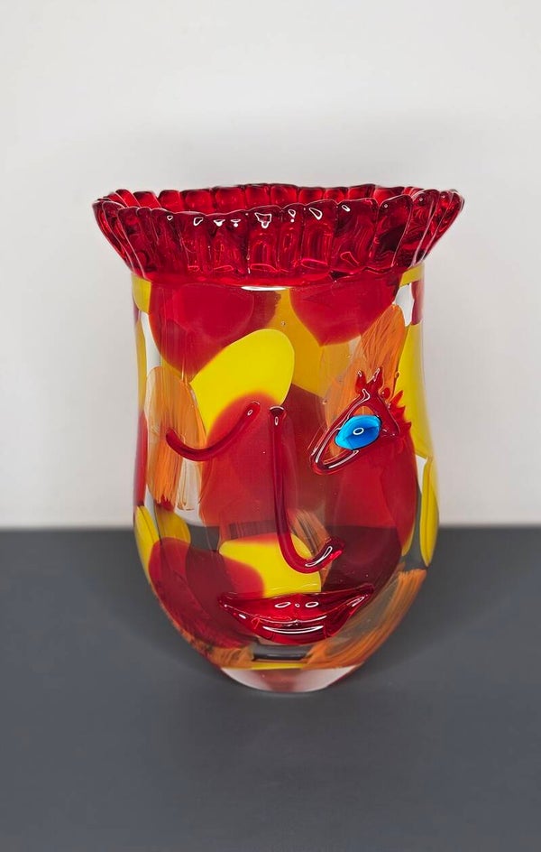 Vaas "Gezicht" rood/geel H.29cm