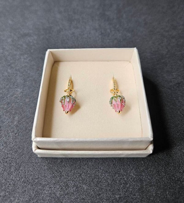 Oorbellen met bloemenhanger van glas, mini-hoepels, verguld