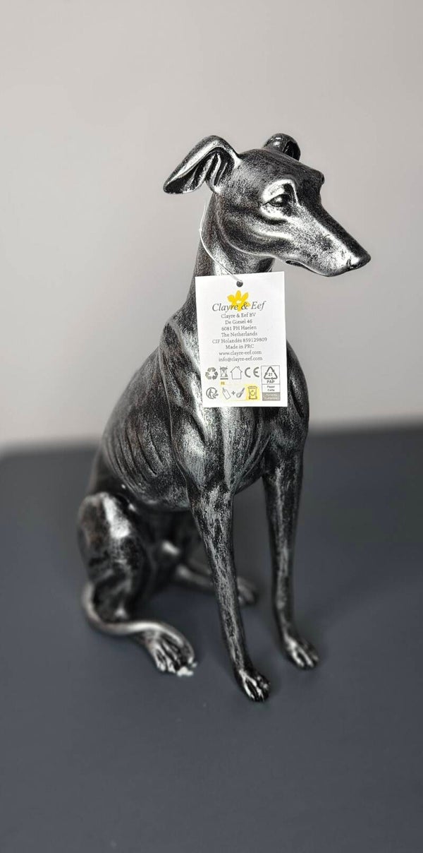 Beeld Hond Zilverkleurig Polyresin H.30cm