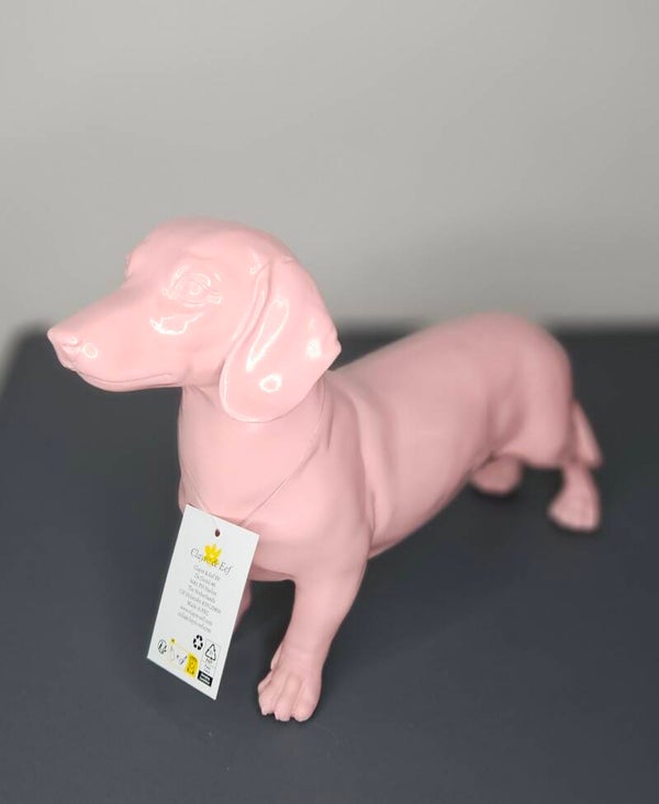 Beeld Hond Roze Kunststof H.20cm