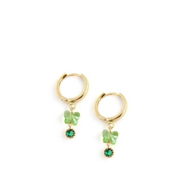 18K vergulde hoepel en peridot groene vlinderoorbellen