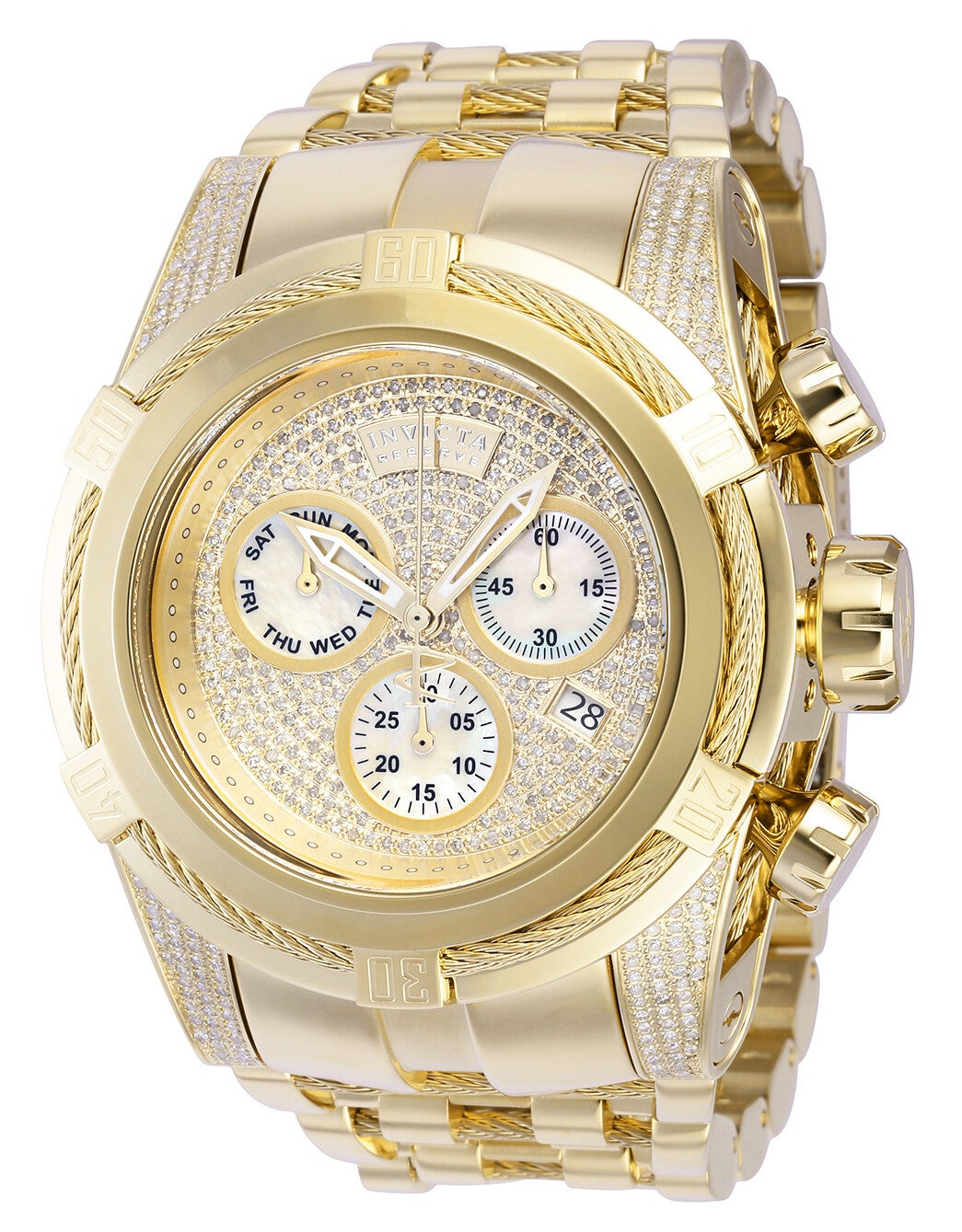 Invicta Reserve Bolt Zeus 1.81 Carat Diamond Swiss Ronda Z60 Caliber Men's Watch w/ Mother of Pearl Dial - 53mm, Gold
