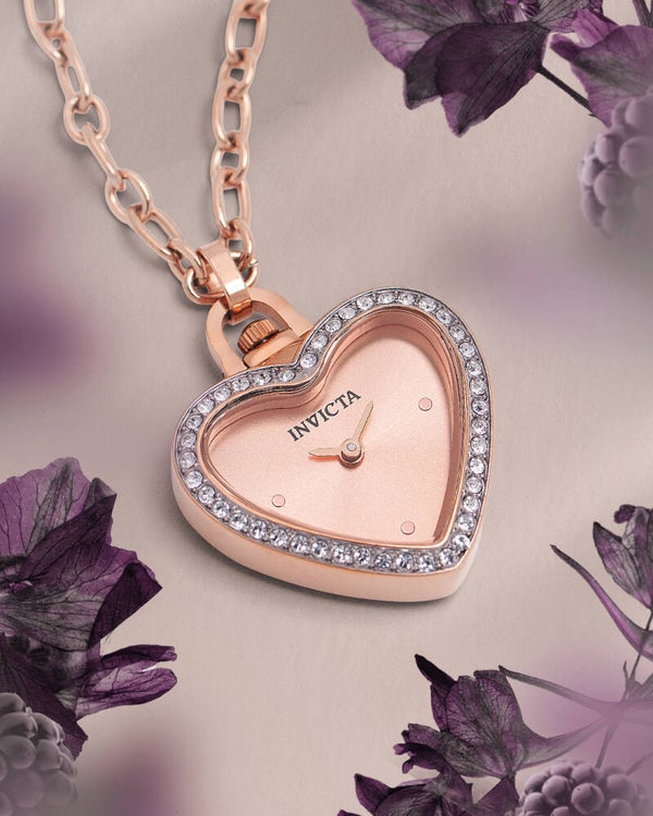 Invicta Mini  hals anheng klokke hjerte formet   rose gull