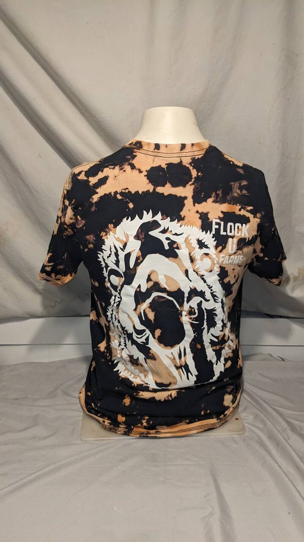 "Flock U Farms" T-shirt White Design Back Print Tie Dye Small