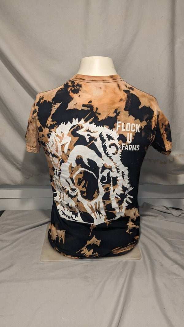 "Flock U Farms" T-shirt White Design Back Print Tie Dye Small