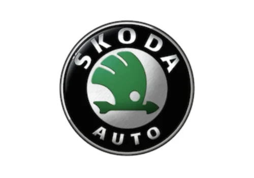 Škoda logo met gevleugelde pijl