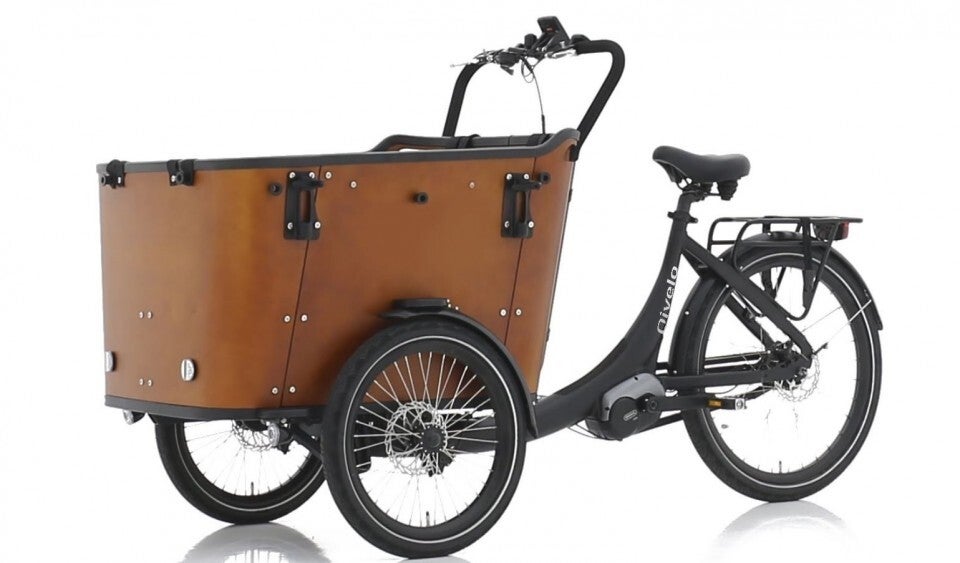 Qivelo N8 elektrische driewieler bakfiets - Mat zwart/bruin