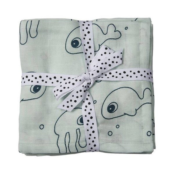 Done By Deer | 2-pack Hydrofiele Doeken - Sea Friends Blue